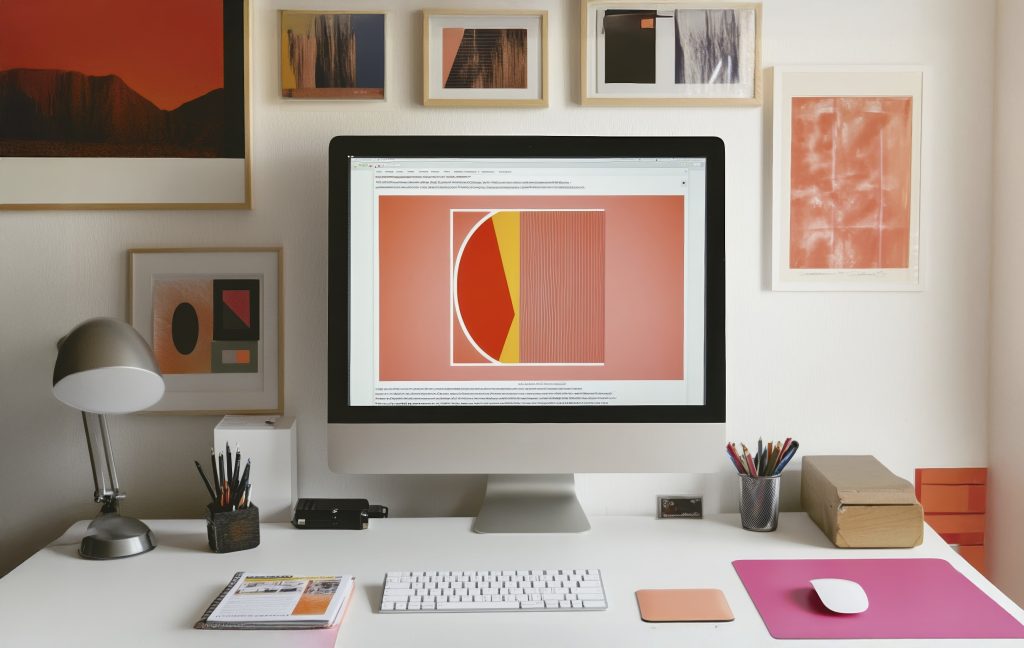 calm workspace with computer featuring digital art creative inspiration
